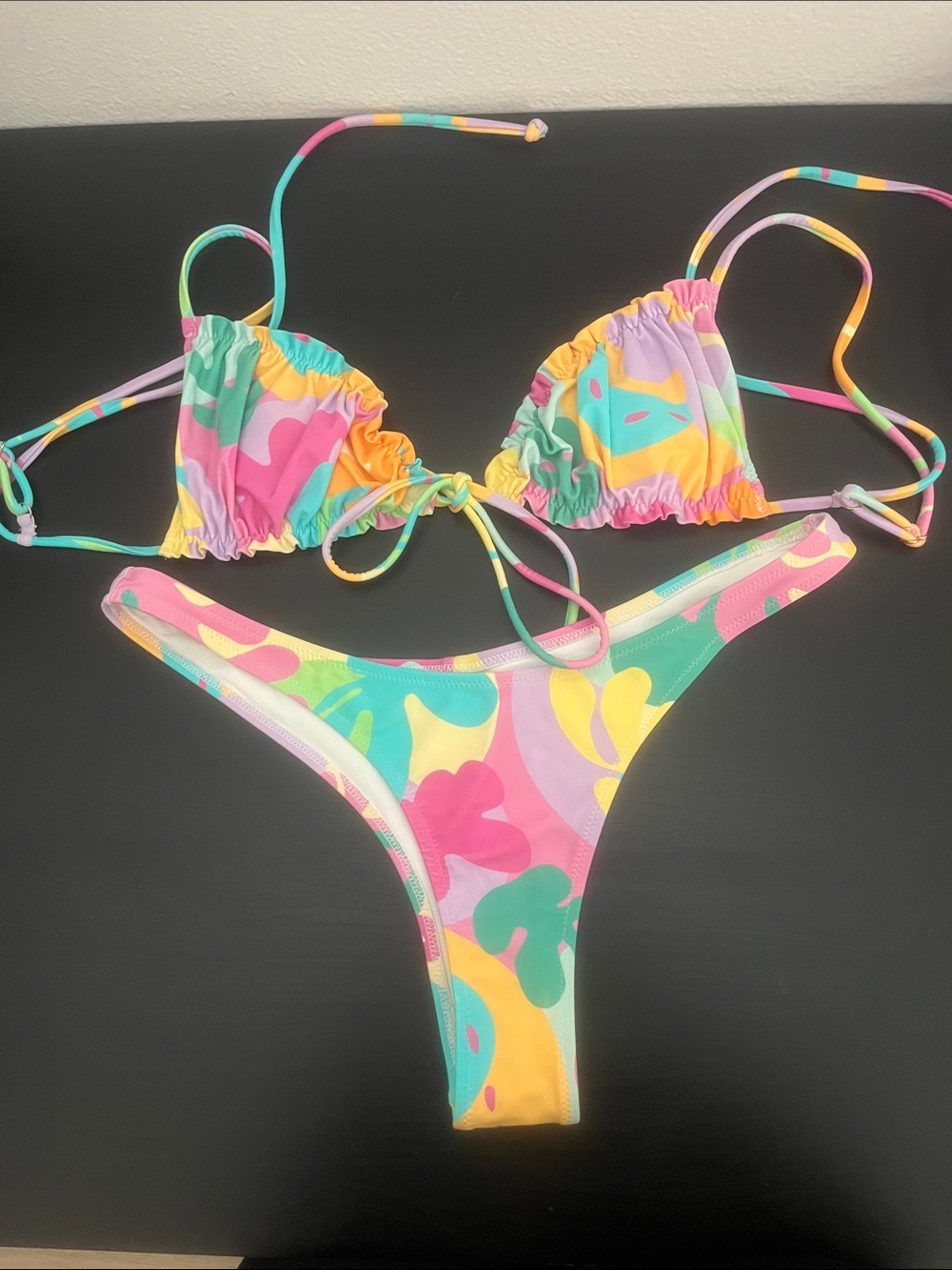 Colorful Abstract Print String Bikini